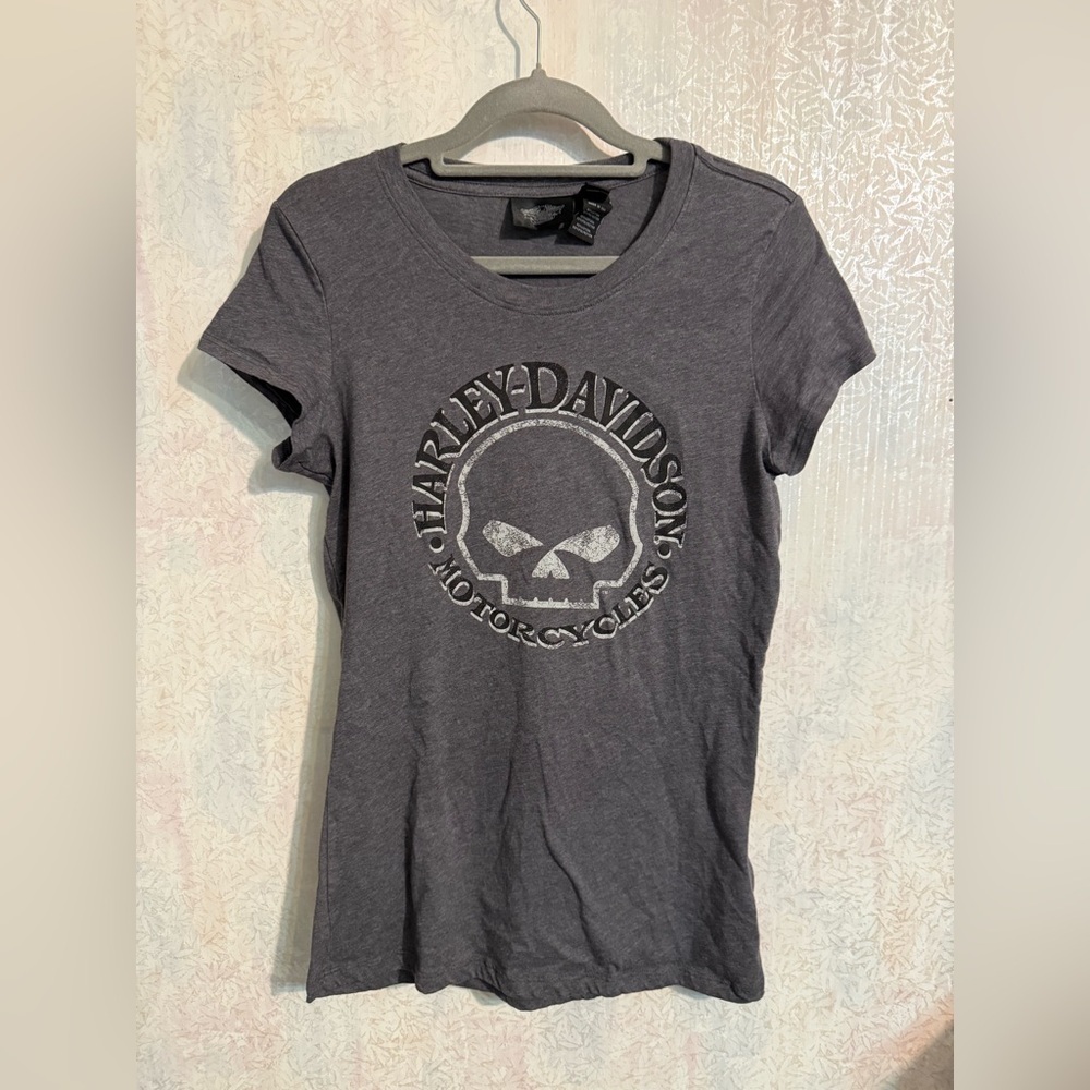 Harley-Davidson Charcoal Ladies Cap Sleeve Tee with Logo, Sz Small, Soft